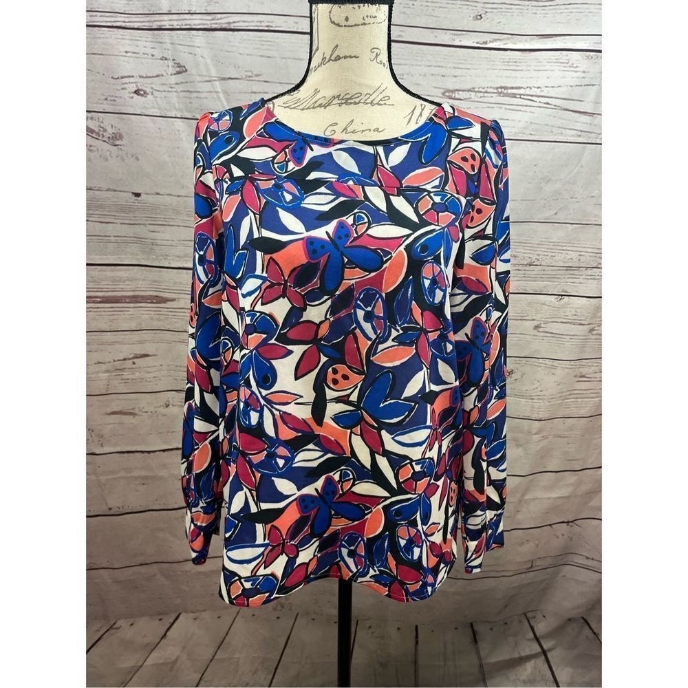 J. Crew small long sleeve blue/pink/white blouse